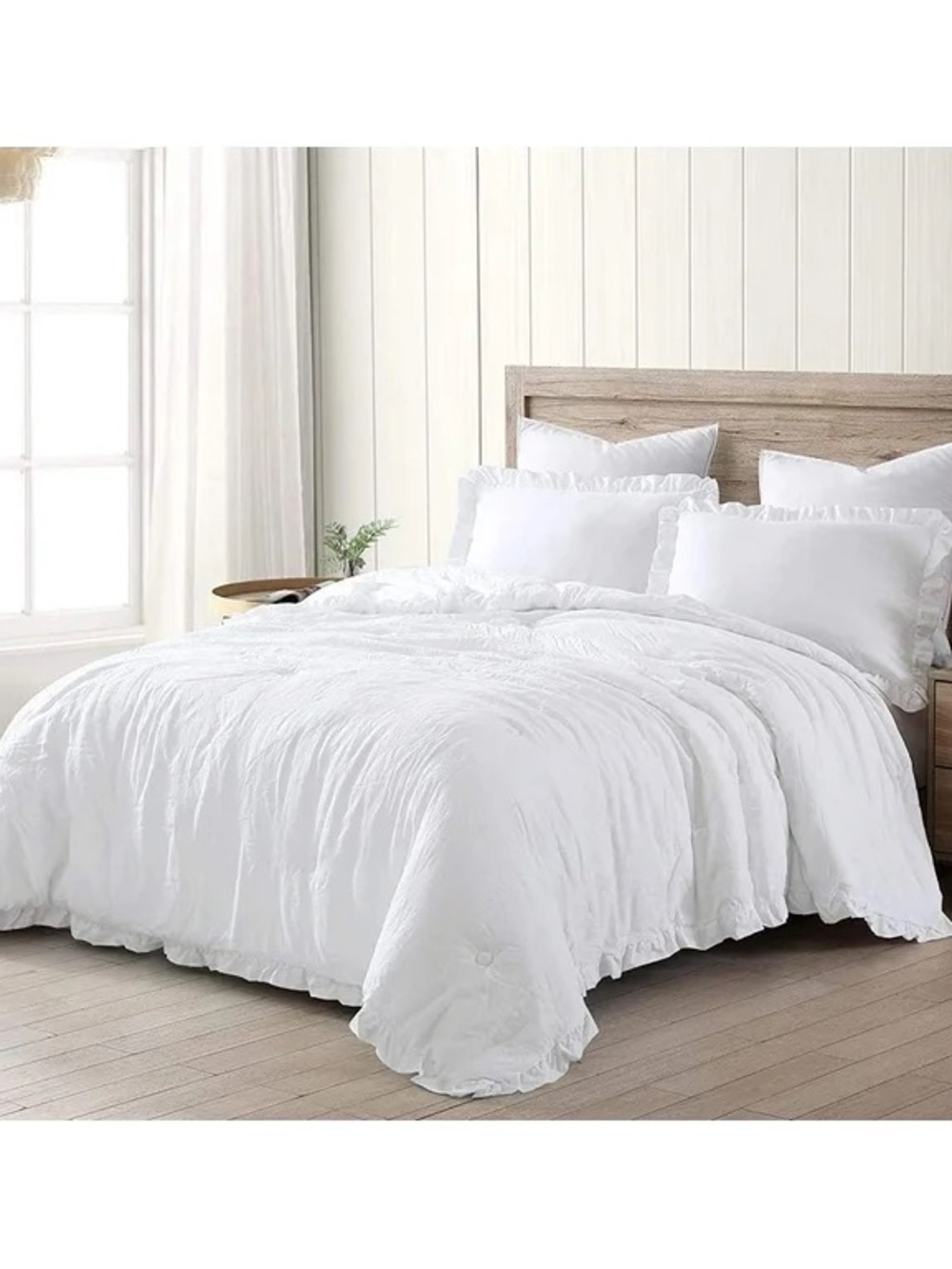 White Ruffled Queen 3 piece Comforter Set